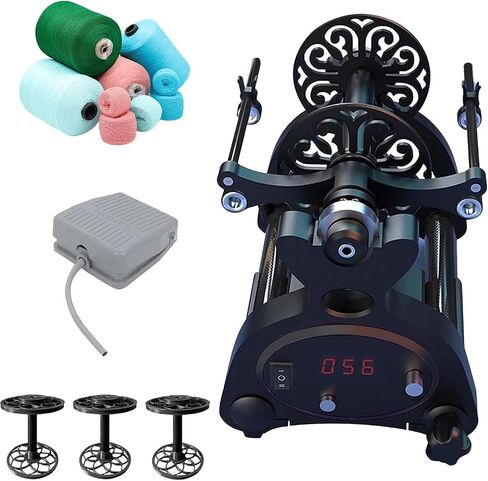 Electric Spinning Wheel, Mini Yarn Winding Machine with Foot Switch, Digital Screen, Forward/Reverse Switching, Complete with 3 Spools for Weaving in Saudi Arabia