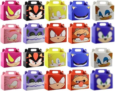 Treayes 20pcs Birthday Decorations Gift Box, Cute Double Side Paper Goodie Bags with Handle, H-edgeh0g Styles Party Favor Paper Candy in Saudi Arabia