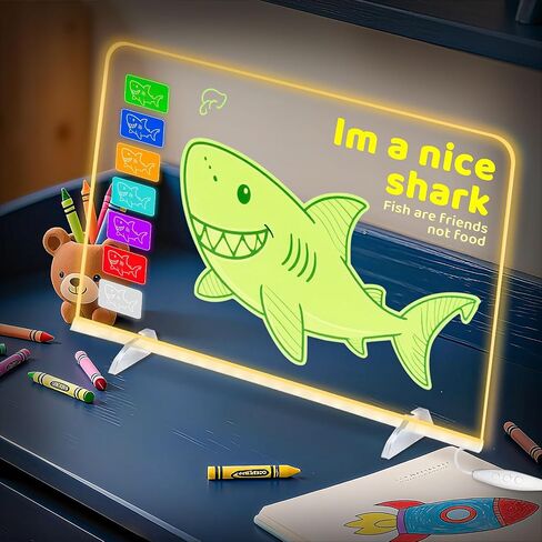 Led Drawing Board for Kids,13.7"*10.1"Acrylic Light Up Drawing Dry Erase Board for Kid,Doodle Board with 7 Lights, 4 Dynamic Modes Led Message Writing Board Led Note Board for Office/School in Saudi Arabia