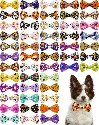 Pet Show 50 Pack Fall Fall Dog Cog Bow Ties Bulk Sliding Collar Fackments Puppy Cats Bowties for Dogs Medium Congs Autumn Bownots Party Pet Pet Grooming ، S/M in Kuwait