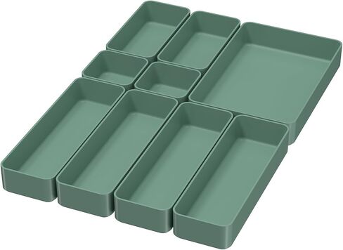 9 Pcs Stackable Drawer Organizer Trays Set, Multifunctional Stackable Storage Trays for Vanity, Bathroom, Kitchen, Desk Drawer Organizer Office. Plastic Drawer Organizers Available In 5 Colours, Black in Saudi Arabia