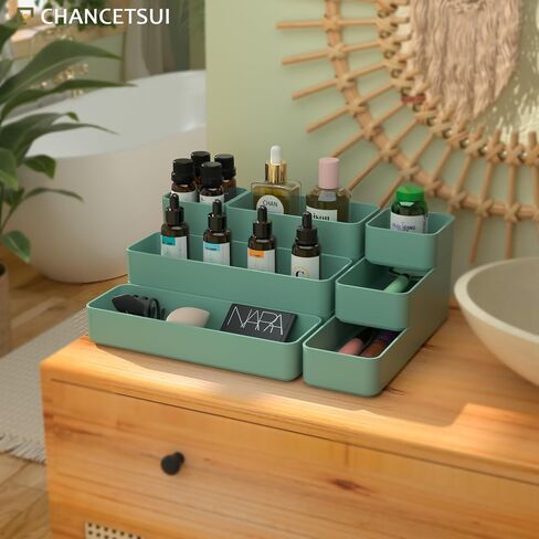 9 Pcs Stackable Drawer Organizer Trays Set, Multifunctional Stackable Storage Trays for Vanity, Bathroom, Kitchen, Desk Drawer Organizer Office. Plastic Drawer Organizers Available In 5 Colours, Black in Saudi Arabia
