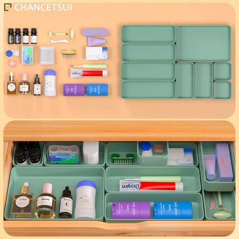 9 Pcs Stackable Drawer Organizer Trays Set, Multifunctional Stackable Storage Trays for Vanity, Bathroom, Kitchen, Desk Drawer Organizer Office. Plastic Drawer Organizers Available In 5 Colours, Black in Saudi Arabia