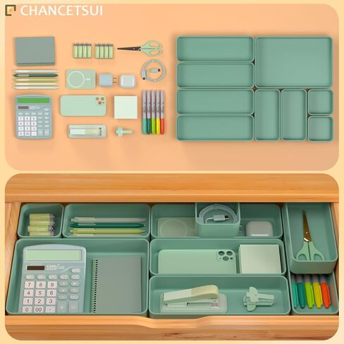 9 Pcs Stackable Drawer Organizer Trays Set, Multifunctional Stackable Storage Trays for Vanity, Bathroom, Kitchen, Desk Drawer Organizer Office. Plastic Drawer Organizers Available In 5 Colours, Black in Saudi Arabia