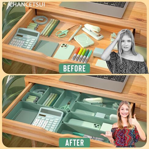 9 Pcs Stackable Drawer Organizer Trays Set, Multifunctional Stackable Storage Trays for Vanity, Bathroom, Kitchen, Desk Drawer Organizer Office. Plastic Drawer Organizers Available In 5 Colours, Black in Saudi Arabia