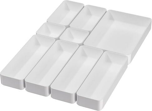 9 Pcs Stackable Drawer Organizer Trays Set, Multifunctional Stackable Storage Trays for Vanity, Bathroom, Kitchen, Desk Drawer Organizer Office. Plastic Drawer Organizers Available In 5 Colours, Black in Saudi Arabia