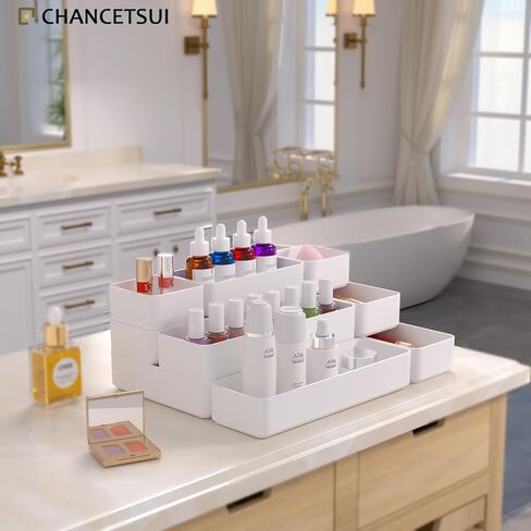 9 Pcs Stackable Drawer Organizer Trays Set, Multifunctional Stackable Storage Trays for Vanity, Bathroom, Kitchen, Desk Drawer Organizer Office. Plastic Drawer Organizers Available In 5 Colours, Black in Saudi Arabia