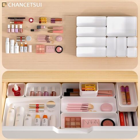 9 Pcs Stackable Drawer Organizer Trays Set, Multifunctional Stackable Storage Trays for Vanity, Bathroom, Kitchen, Desk Drawer Organizer Office. Plastic Drawer Organizers Available In 5 Colours, Black in Saudi Arabia