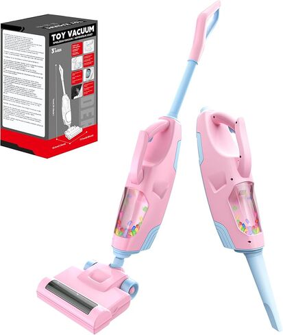 Smilesskiddo Kids Vacuum الذي يعمل حقًا - فراغ لعبة طفل مع فوهتين ، وأفعال صوتية وورقة ، ولعب التدبير المنزلي للأطفال الأولاد والبنات (الوردي) in Kuwait