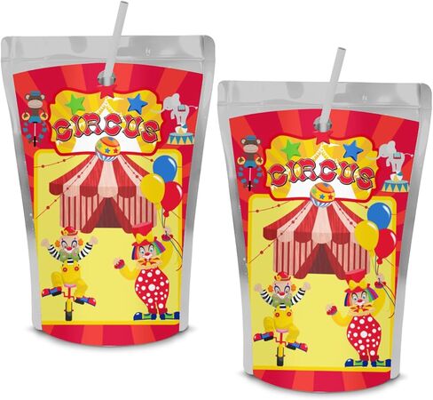 12 Circus carnival sticker labels sized to fit on capri juice pouches for birthday party or baby shower decorations, supplies and favors in Saudi Arabia