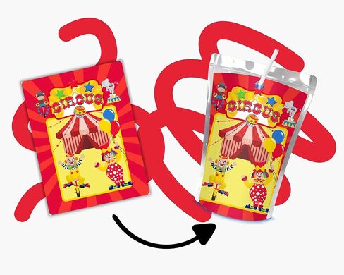 12 Circus carnival sticker labels sized to fit on capri juice pouches for birthday party or baby shower decorations, supplies and favors in Saudi Arabia