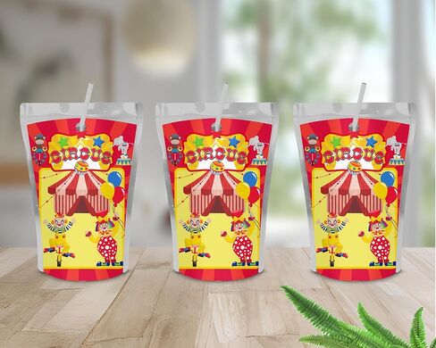12 Circus carnival sticker labels sized to fit on capri juice pouches for birthday party or baby shower decorations, supplies and favors in Saudi Arabia