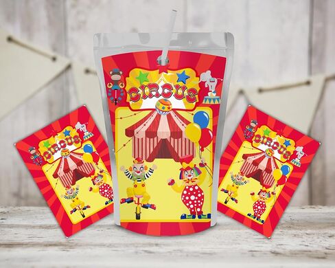 12 Circus carnival sticker labels sized to fit on capri juice pouches for birthday party or baby shower decorations, supplies and favors in Saudi Arabia