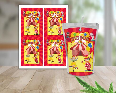 12 Circus carnival sticker labels sized to fit on capri juice pouches for birthday party or baby shower decorations, supplies and favors in Saudi Arabia