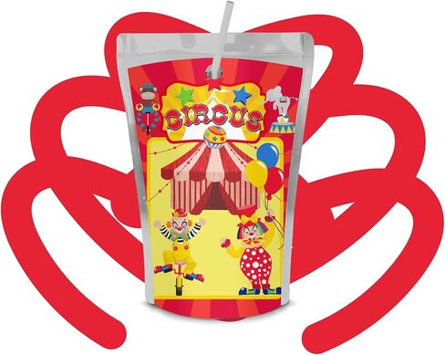12 Circus carnival sticker labels sized to fit on capri juice pouches for birthday party or baby shower decorations, supplies and favors in Saudi Arabia