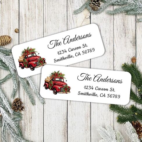 60 Personalized Christmas return address labels for your Christams cards. Labels feature and old red truck along side your address. in Saudi Arabia