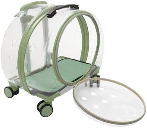 Portable Cat Carrier with Wheels, Breathable Travel Tote for Dogs & Cats up to 19.8lbs, Telescopic Handle & Shoulder Strap, Multi-Function Design (Green Clear) in Kuwait