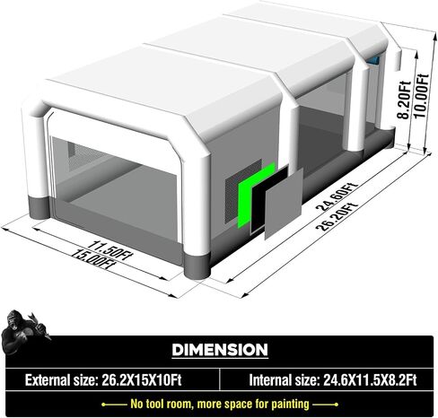 Gorillaspro Plashable Paint Booth 30x16x11ft - كشك رذاذ محمول مع جهاز مسودة الهواء ومروحة العادم ، 2 منفاخ (750 واط+1100 واط) in Kuwait