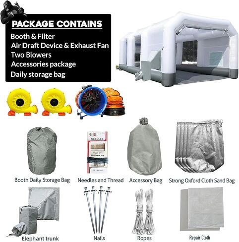 Gorillaspro Plashable Paint Booth 30x16x11ft - كشك رذاذ محمول مع جهاز مسودة الهواء ومروحة العادم ، 2 منفاخ (750 واط+1100 واط) in Kuwait