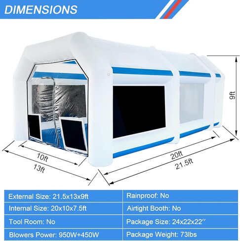 كشك الطلاء القابل للنفخ بمكون 30 × 20 × 11 قدمًا مع 1100 واط+950 واط للشاحنات وغيرها in Kuwait