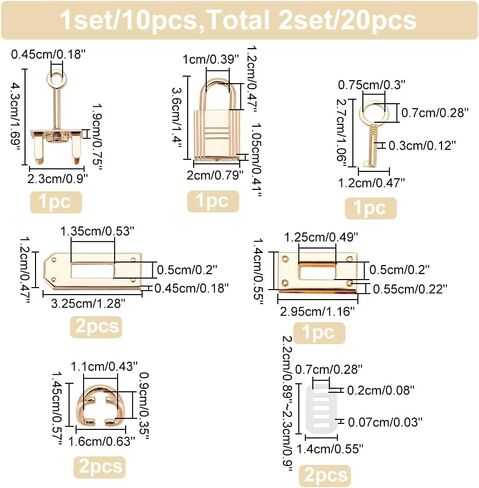WADORN 24pcs Alloy Bag Lock Clasp Set, 2 Sets Purse Closure Hardware DIY Bag Making Lock Fastener Handbag Luggage Replacement Accessories for DIY Leather Crafts Shoulder Bag Repair in Saudi Arabia