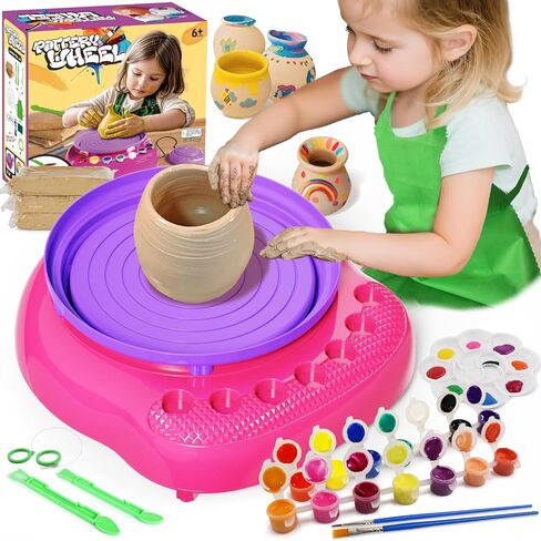 Vinkp Pottery Wheel for Kids - Complete Pottery Painting Kit Arts and Markes for Kids Ages 8-12 with Air Clay Art Supplies for Girls Boys Toys Histricl Hisports for 6 7 8 9 10 11 12 - Pink in Saudi Arabia