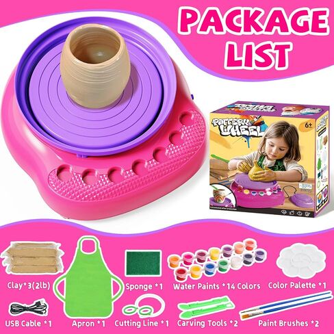 Vinkp Pottery Wheel for Kids - Complete Pottery Painting Kit Arts and Markes for Kids Ages 8-12 with Air Clay Art Supplies for Girls Boys Toys Histricl Hisports for 6 7 8 9 10 11 12 - Pink in Saudi Arabia