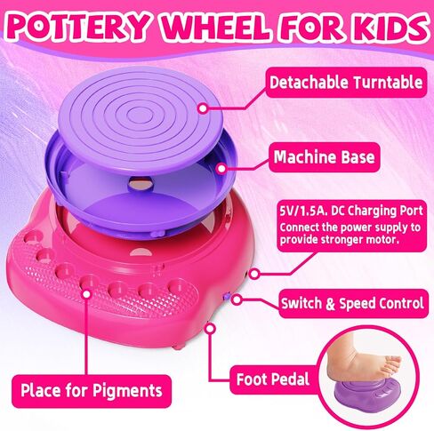 Vinkp Pottery Wheel for Kids - Complete Pottery Painting Kit Arts and Markes for Kids Ages 8-12 with Air Clay Art Supplies for Girls Boys Toys Histricl Hisports for 6 7 8 9 10 11 12 - Pink in Saudi Arabia