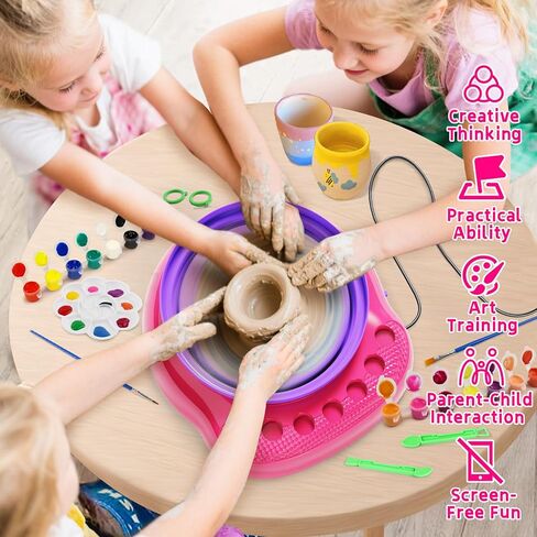 Vinkp Pottery Wheel for Kids - Complete Pottery Painting Kit Arts and Markes for Kids Ages 8-12 with Air Clay Art Supplies for Girls Boys Toys Histricl Hisports for 6 7 8 9 10 11 12 - Pink in Saudi Arabia