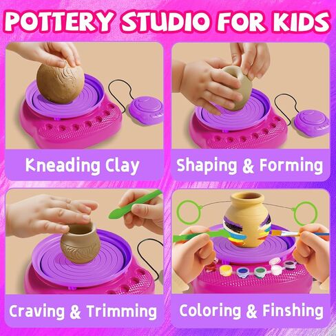 Vinkp Pottery Wheel for Kids - Complete Pottery Painting Kit Arts and Markes for Kids Ages 8-12 with Air Clay Art Supplies for Girls Boys Toys Histricl Hisports for 6 7 8 9 10 11 12 - Pink in Saudi Arabia