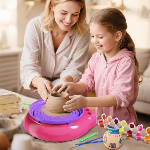 Vinkp Pottery Wheel for Kids - Complete Pottery Painting Kit Arts and Markes for Kids Ages 8-12 with Air Clay Art Supplies for Girls Boys Toys Histricl Hisports for 6 7 8 9 10 11 12 - Pink in Saudi Arabia