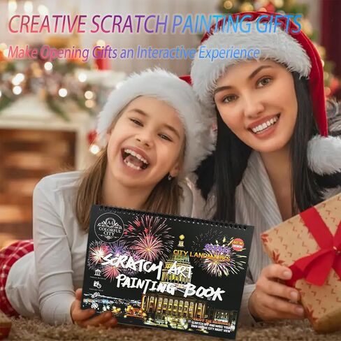 12 Pages Scratch Art Books for Adults 8.3x11.7inch Rainbow Scratch Paper（A4） Scratch Colorful City for Christmas Stocking Stuffer Gifts（Scratch City B） in Kuwait