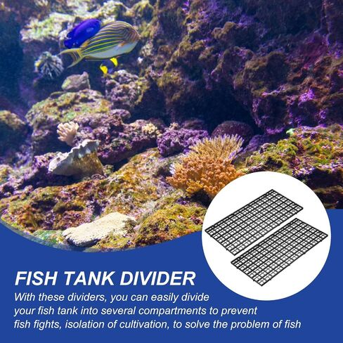 uxcell 8Pcs Aquarium Fish Tank Divider, 12x12 Inch Plastic Egg Crate Light Diffuser Grid Filter Bottom Partition Separator with Sucker Clips and Suction Cups for Aquarium, Black in Saudi Arabia