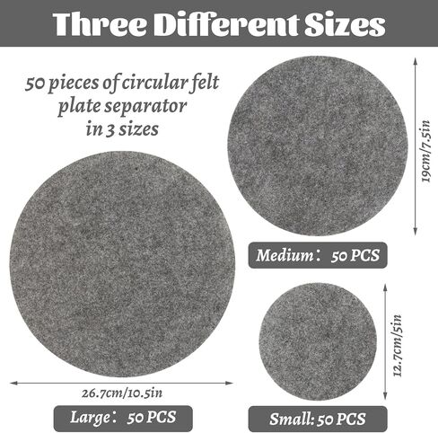 SHUESS 150 Pieces Plate Dividers for Cabinet, 3 Different Sizes Premium Felt Plate Dividers Round china Dish Protectors for Porcelain Cookware Protecting and Stacking in Saudi Arabia