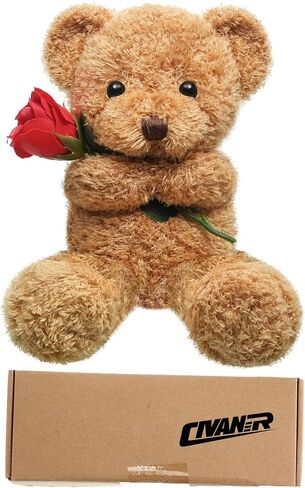 Civaner Bear محشو بالحيوان مع وردة مضحكة لطيفة الدب محشو بالحيوان هدية أفخم لزفاف عيد ميلاد صديقة الأم ، 11.8 بوصة (بيج) in Saudi Arabia
