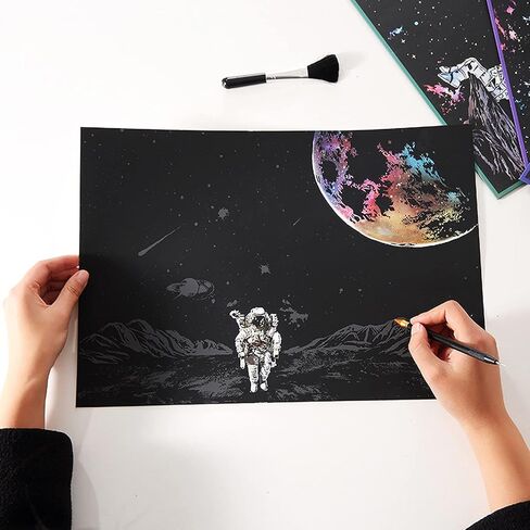 ورقة فنية للخروج والنقش (16 "× 11.2") للأطفال والكبار ، رسم قوس قزح Cosmos رائد الفضاء Starry Sky Painting ، مجموعات الحرفية: 3 عبوات مع 5 أدوات - أقلام الرسم ، فرشاة نظيفة (سلسلة فضائية) in Kuwait