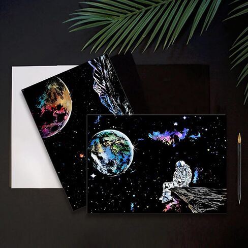 ورقة فنية للخروج والنقش (16 "× 11.2") للأطفال والكبار ، رسم قوس قزح Cosmos رائد الفضاء Starry Sky Painting ، مجموعات الحرفية: 3 عبوات مع 5 أدوات - أقلام الرسم ، فرشاة نظيفة (سلسلة فضائية) in Kuwait