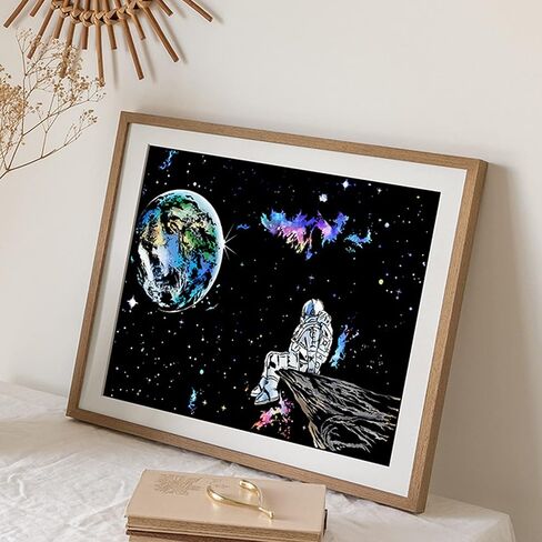 ورقة فنية للخروج والنقش (16 "× 11.2") للأطفال والكبار ، رسم قوس قزح Cosmos رائد الفضاء Starry Sky Painting ، مجموعات الحرفية: 3 عبوات مع 5 أدوات - أقلام الرسم ، فرشاة نظيفة (سلسلة فضائية) in Kuwait