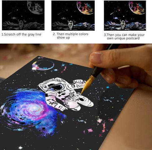 ورقة فنية للخروج والنقش (16 "× 11.2") للأطفال والكبار ، رسم قوس قزح Cosmos رائد الفضاء Starry Sky Painting ، مجموعات الحرفية: 3 عبوات مع 5 أدوات - أقلام الرسم ، فرشاة نظيفة (سلسلة فضائية) in Kuwait