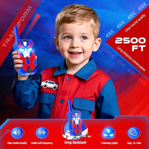 Transfer Toys Walyie Talkies for Kids 2 Pack Blue Leader Robot ، Range 2500 FT ، أضواء العين الباردة لـ 3 4 5 6 7 8 9 in Saudi Arabia