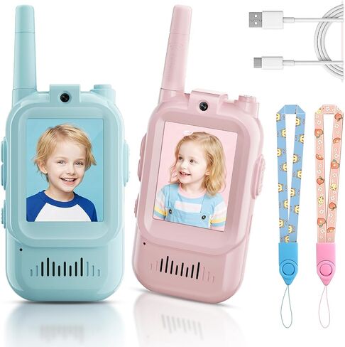 Video Walkie Talkies for Kids, Handheld 2 Pack Rechargeable Video Intercom Kids Walkies Talkies, Indoor Outdoor Toys for Family Games, Outside, Camping, Hiking, Toys for Boys and Girls Ages 3-12 in Kuwait