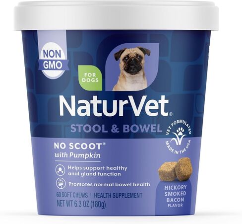 NaturVet No Scoot Stool and Bowel Supplement for Dogs - 120 Soft Chews in Kuwait