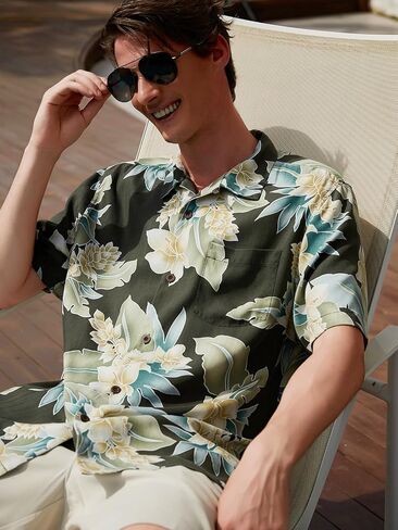Men's Silk Hawaiian Floral Shirts Short Sleeve Button Down Casual Tropical Holiday Beach Shirts in Saudi Arabia