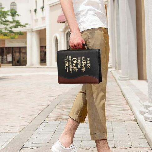 FINPAC Large Classic Bible Cover Vegan Leather Carrying Book Case Church Bag Bible Protective with Handle, Gift for Men, Women, Father, Mother, Friends, Brown in Saudi Arabia