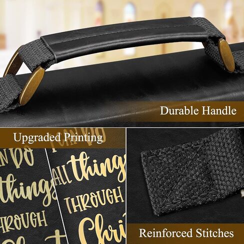FINPAC Large Classic Bible Cover Vegan Leather Carrying Book Case Church Bag Bible Protective with Handle, Gift for Men, Women, Father, Mother, Friends, Brown in Saudi Arabia