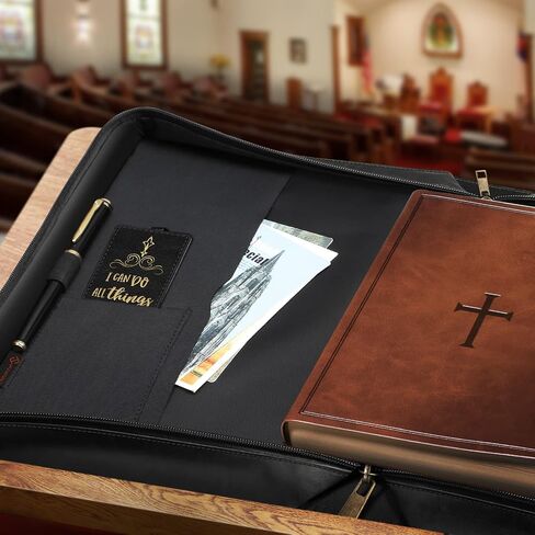 FINPAC Large Classic Bible Cover Vegan Leather Carrying Book Case Church Bag Bible Protective with Handle, Gift for Men, Women, Father, Mother, Friends, Brown in Saudi Arabia