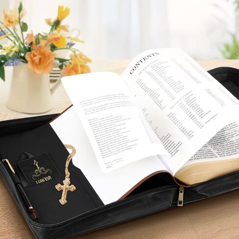 FINPAC Large Classic Bible Cover Vegan Leather Carrying Book Case Church Bag Bible Protective with Handle, Gift for Men, Women, Father, Mother, Friends, Brown in Saudi Arabia