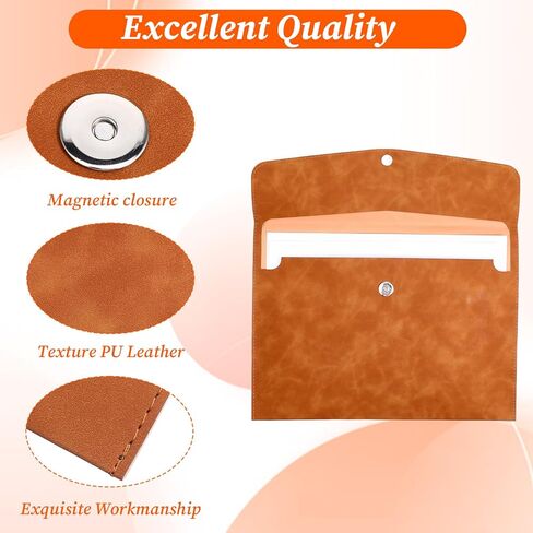 Leather Folder, Leather Envelope Document Folder A4 Flie Holder for Documents Letters Envelopes Waterproof Portfolio Brown PU Envelope Case with Snap Closure for Receipt Contract Paper Bills in Saudi Arabia