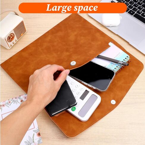 Leather Folder, Leather Envelope Document Folder A4 Flie Holder for Documents Letters Envelopes Waterproof Portfolio Brown PU Envelope Case with Snap Closure for Receipt Contract Paper Bills in Saudi Arabia