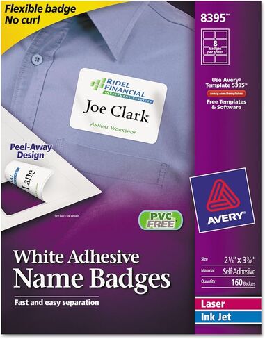 Avery Adhesive Flexible Name Badges, 2.33 x 3.375", White, Pack of 160 (8395) in Saudi Arabia